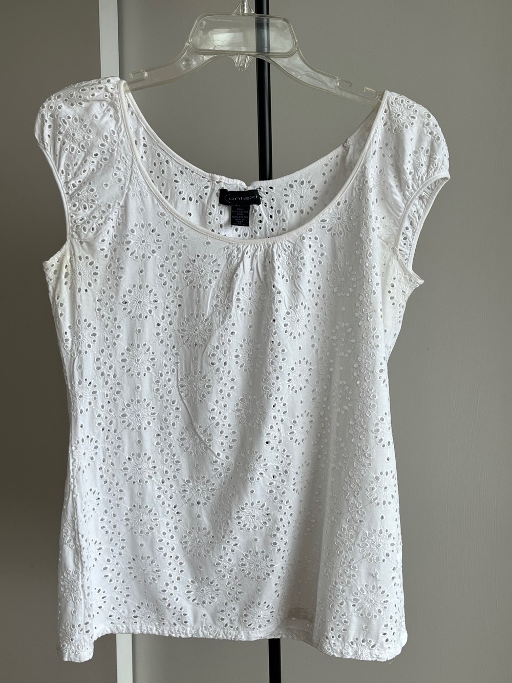 Context Brand Eyelet White Sexy Blouse Top Sleeveless 100% Cotton Round Neck M